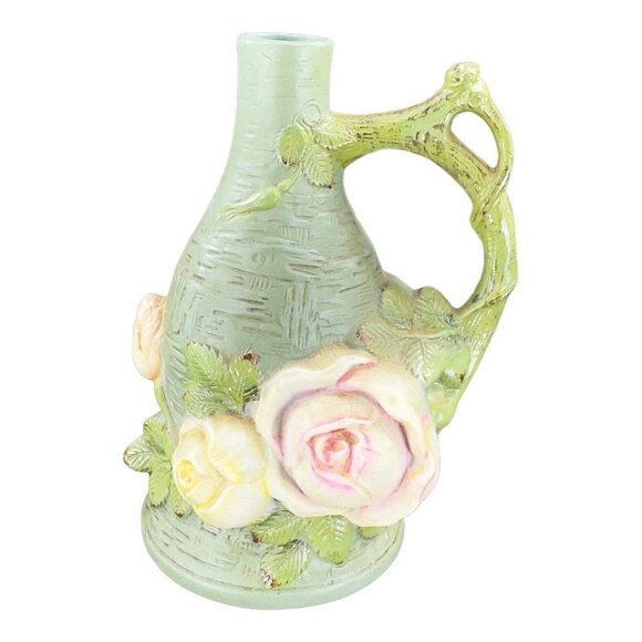 Antique Schafer And Vater Rose Vase Fine Porcelain Vase Textured Flower Marked - Picture 8 of 9